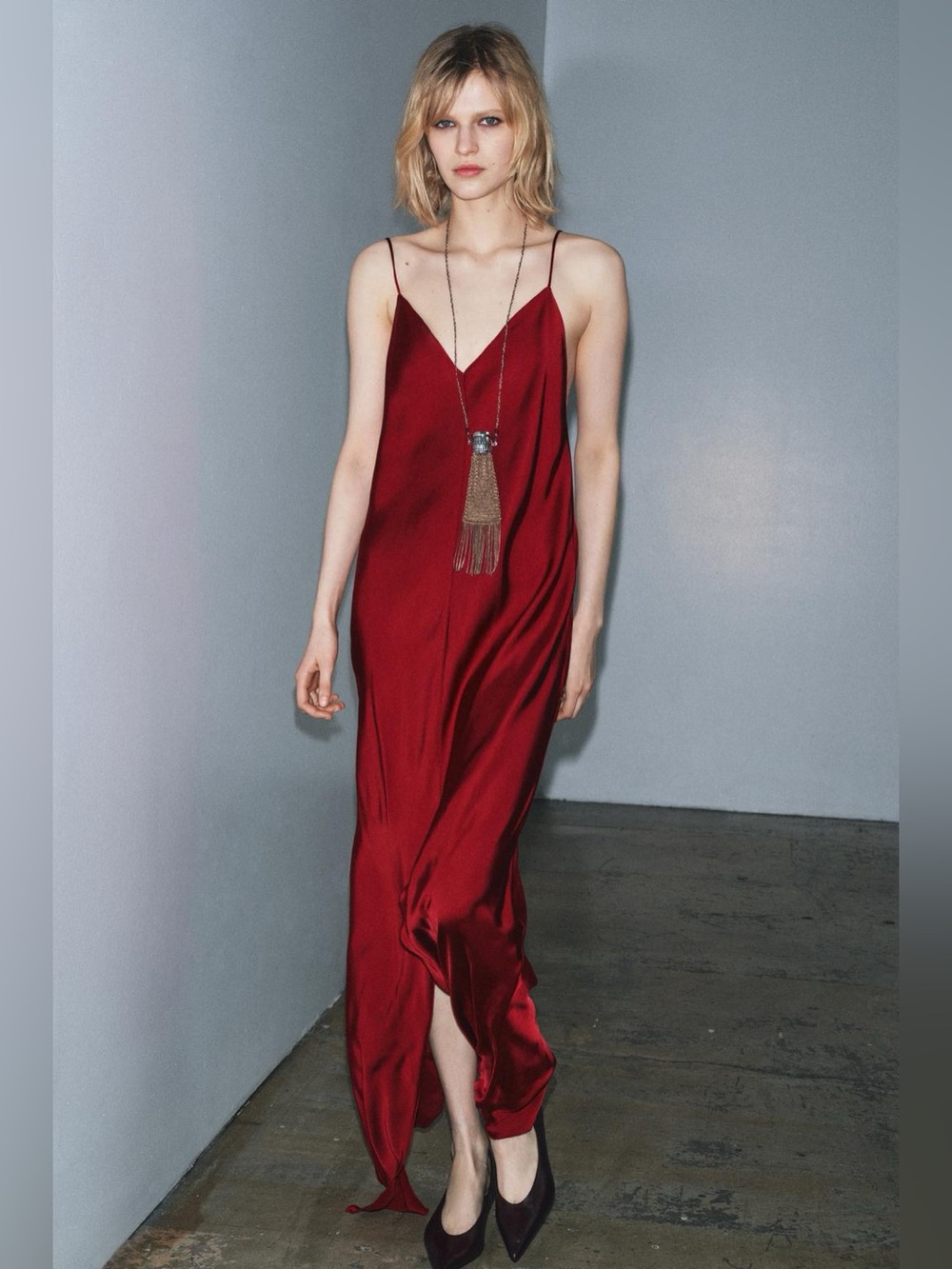 Zara Red satin slip Maxi Dress - Picture 5 of 15
